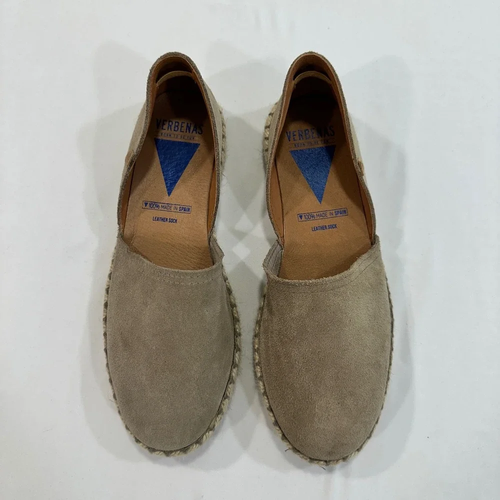 Verbenas Carmen Espadrille Womens 39‎ Brown Suede Leather Flat | Coastal Boho
